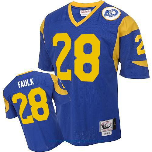 Mitchell and Ness Los Angeles Rams #28 Marshall Faulk Authentic Blue Throwback NFL Jersey