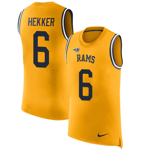 Men's Nike Los Angeles Rams #6 Johnny Hekker Limited Gold Rush Player Name & Number Tank Top NFL Jersey