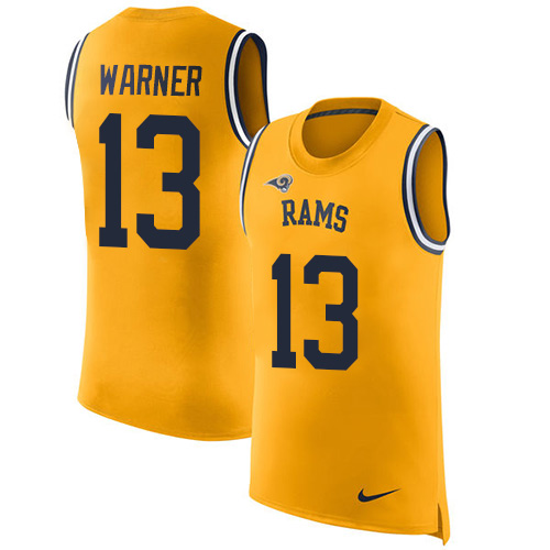 Men's Nike Los Angeles Rams #13 Kurt Warner Limited Gold Rush Player Name & Number Tank Top NFL Jersey