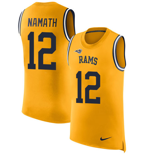 Men's Nike Los Angeles Rams #12 Joe Namath Limited Gold Rush Player Name & Number Tank Top NFL Jersey