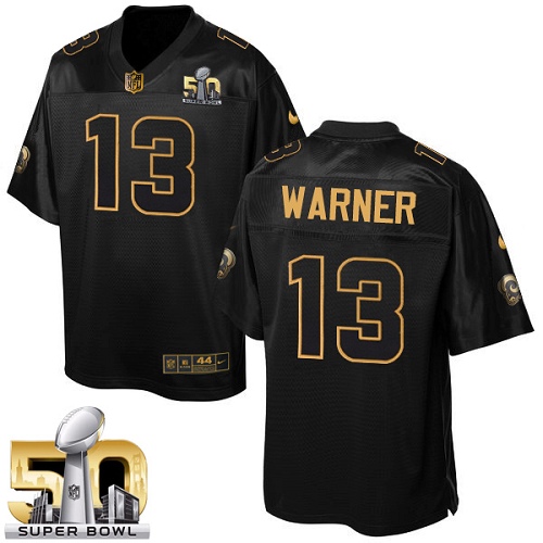 Men's Nike Los Angeles Rams #13 Kurt Warner Elite Black Pro Line Gold Collection NFL Jersey