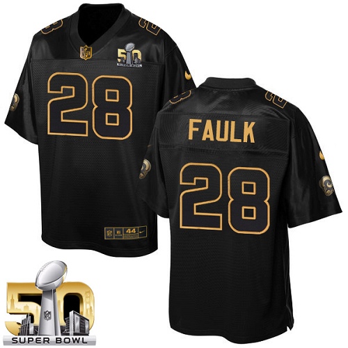 Men's Nike Los Angeles Rams #28 Marshall Faulk Elite Black Pro Line Gold Collection NFL Jersey