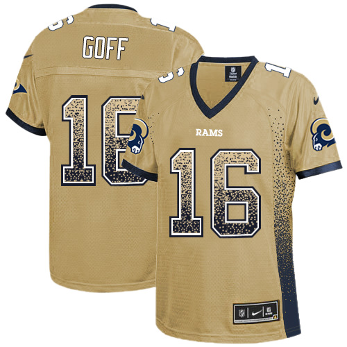 Women's Nike Los Angeles Rams #16 Jared Goff Limited Gold Drift Fashion NFL Jersey