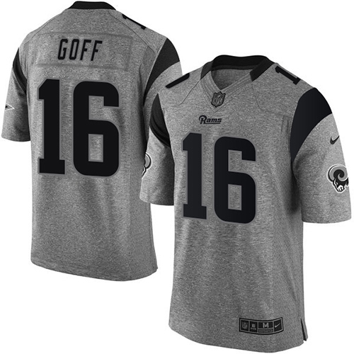 Men's Nike Los Angeles Rams #16 Jared Goff Elite Gray Gridiron NFL Jersey