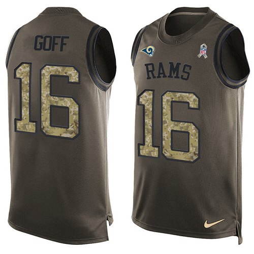 Men's Nike Los Angeles Rams #16 Jared Goff Limited Green Salute to Service Tank Top NFL Jersey
