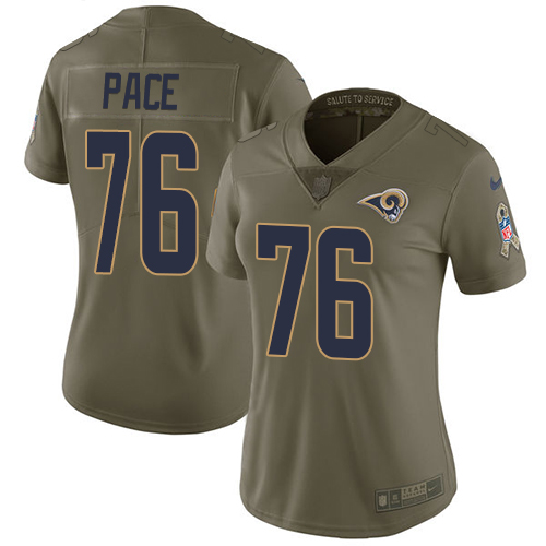 Women's Nike Los Angeles Rams #76 Orlando Pace Limited Olive 2017 Salute to Service NFL Jersey