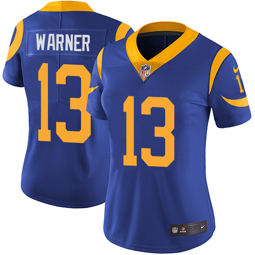 Women's Nike Los Angeles Rams #13 Kurt Warner Royal Blue Alternate Vapor Untouchable Limited Player NFL Jersey