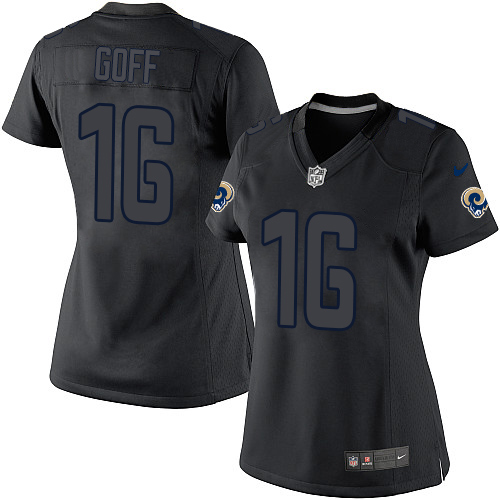 Women's Nike Los Angeles Rams #16 Jared Goff Elite Black Impact NFL Jersey