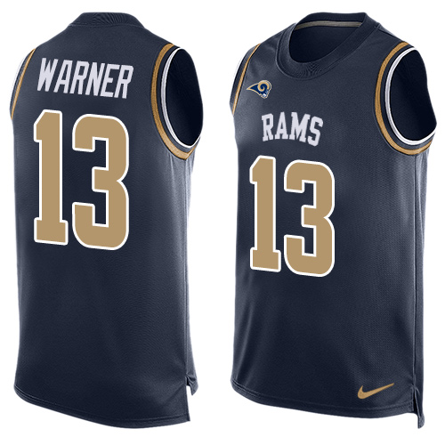 Men's Nike Los Angeles Rams #13 Kurt Warner Limited Navy Blue Player Name & Number Tank Top NFL Jersey