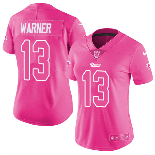 Women's Nike Los Angeles Rams #13 Kurt Warner Limited Pink Rush Fashion NFL Jersey
