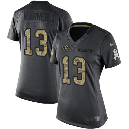 Women's Nike Los Angeles Rams #13 Kurt Warner Limited Black 2016 Salute to Service NFL Jersey
