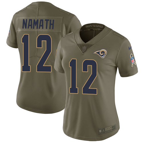 Women's Nike Los Angeles Rams #12 Joe Namath Limited Olive 2017 Salute to Service NFL Jersey