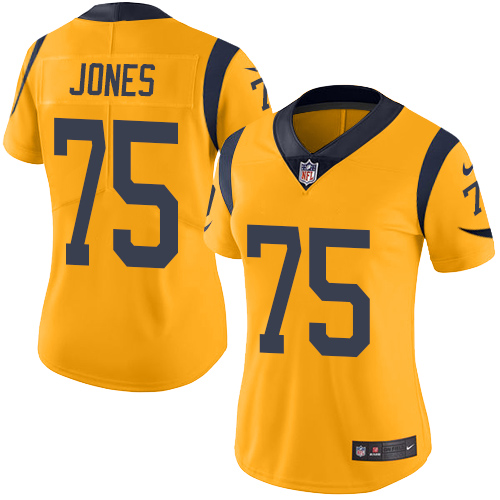 Women's Nike Los Angeles Rams #75 Deacon Jones Limited Gold Rush Vapor Untouchable NFL Jersey