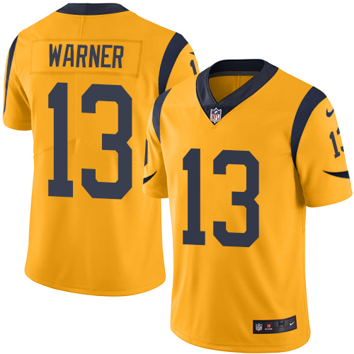 Men's Nike Los Angeles Rams #13 Kurt Warner Limited Gold Rush Vapor Untouchable NFL Jersey