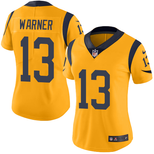 Women's Nike Los Angeles Rams #13 Kurt Warner Limited Gold Rush Vapor Untouchable NFL Jersey