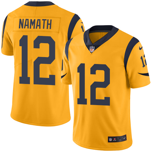 Men's Nike Los Angeles Rams #12 Joe Namath Limited Gold Rush Vapor Untouchable NFL Jersey