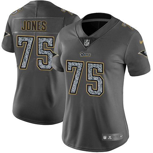 Women's Nike Los Angeles Rams #75 Deacon Jones Gray Static Vapor Untouchable Limited NFL Jersey