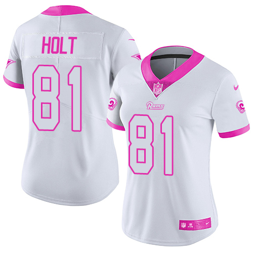 Women's Nike Los Angeles Rams #81 Torry Holt Limited White/Pink Rush Fashion NFL Jersey