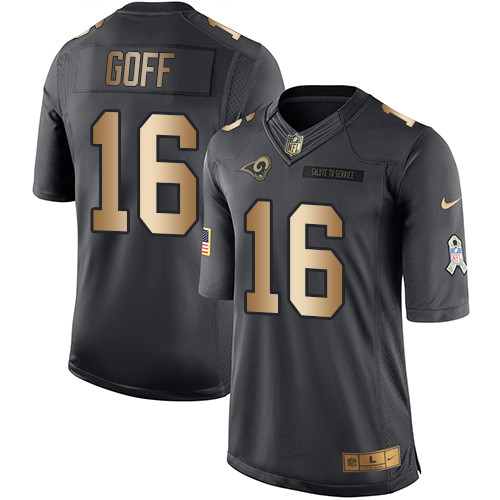 Men's Nike Los Angeles Rams #16 Jared Goff Limited Black/Gold Salute to Service NFL Jersey