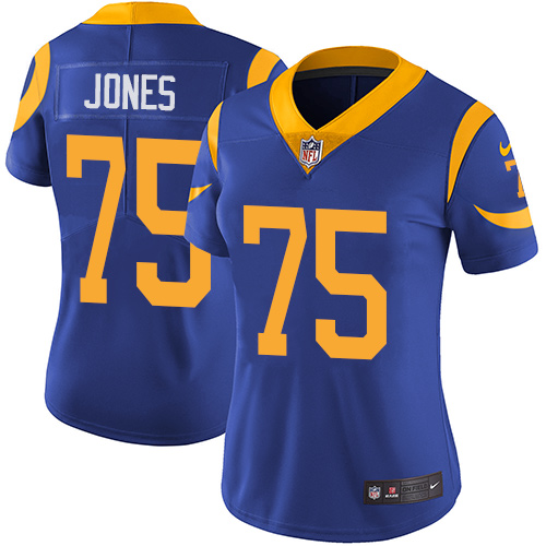 Women's Nike Los Angeles Rams #75 Deacon Jones Royal Blue Alternate Vapor Untouchable Elite Player NFL Jersey