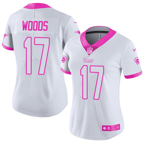 Women's Nike Los Angeles Rams #17 Robert Woods Limited White/Pink Rush Fashion NFL Jersey