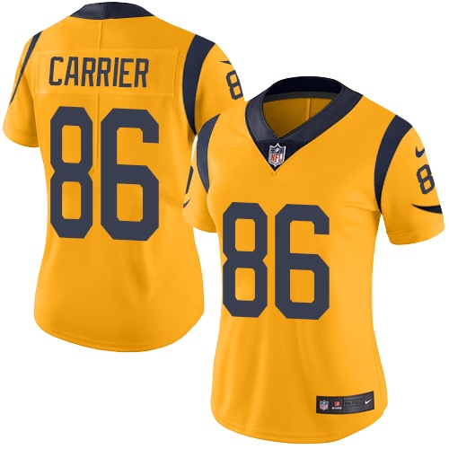 Women's Nike Los Angeles Rams #86 Derek Carrier Limited Gold Rush Vapor Untouchable NFL Jersey