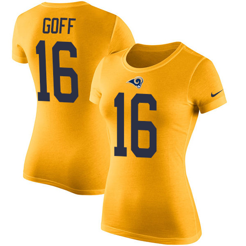 Women's Nike Los Angeles Rams #16 Jared Goff Gold Rush Pride Name & Number T-Shirt