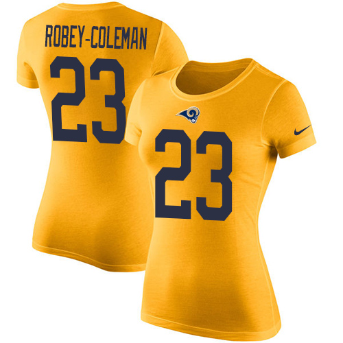 Women's Nike Los Angeles Rams #23 Nickell Robey-Coleman Gold Rush Pride Name & Number T-Shirt