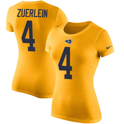 Women's Nike Los Angeles Rams #4 Greg Zuerlein Gold Rush Pride Name & Number T-Shirt