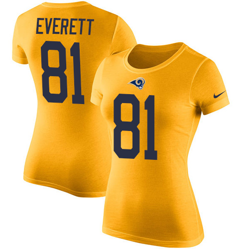 Women's Nike Los Angeles Rams #81 Gerald Everett Gold Rush Pride Name & Number T-Shirt