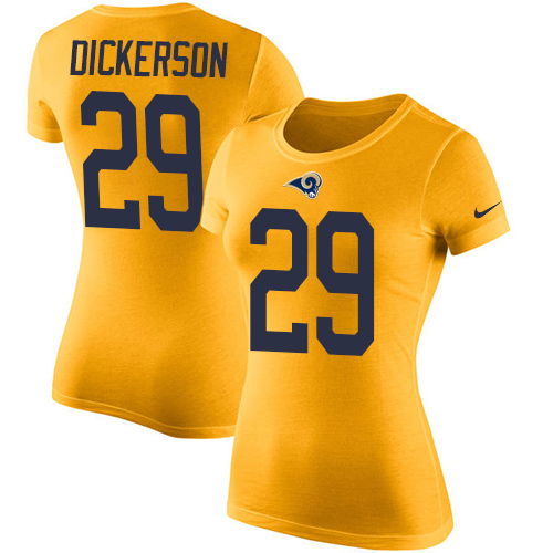 Women's Nike Los Angeles Rams #29 Eric Dickerson Gold Rush Pride Name & Number T-Shirt