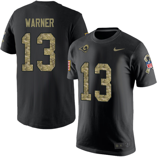 Men's Nike Los Angeles Rams #13 Kurt Warner Black Camo Salute to Service T-Shirt