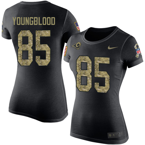 Women's Nike Los Angeles Rams #85 Jack Youngblood Black Camo Salute to Service T-Shirt