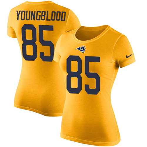 Women's Nike Los Angeles Rams #85 Jack Youngblood Gold Rush Pride Name & Number T-Shirt