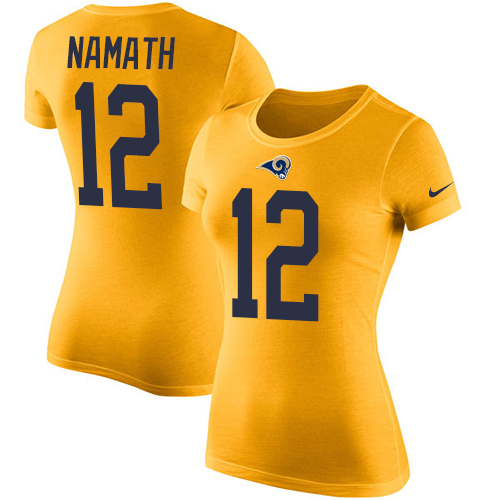 Women's Nike Los Angeles Rams #12 Joe Namath Gold Rush Pride Name & Number T-Shirt
