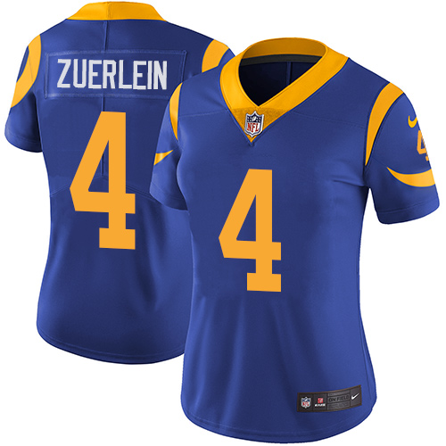 Women's Nike Los Angeles Rams #4 Greg Zuerlein Royal Blue Alternate Vapor Untouchable Elite Player NFL Jersey