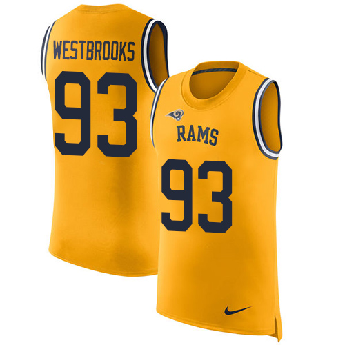 Men's Nike Los Angeles Rams #93 Ethan Westbrooks Limited Gold Rush Player Name & Number Tank Top NFL Jersey