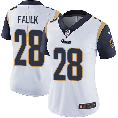 Women's Nike Los Angeles Rams #28 Marshall Faulk White Vapor Untouchable Limited Player NFL Jersey