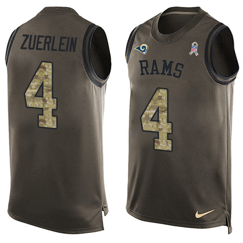 Men's Nike Los Angeles Rams #4 Greg Zuerlein Limited Green Salute to Service Tank Top NFL Jersey