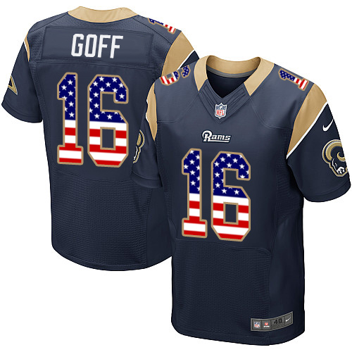 Men's Nike Los Angeles Rams #16 Jared Goff Elite Navy Blue Home USA Flag Fashion NFL Jersey