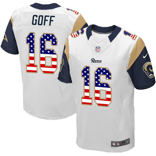 Men's Nike Los Angeles Rams #16 Jared Goff Elite White Road USA Flag Fashion NFL Jersey