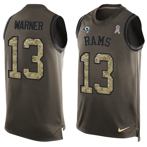 Men's Nike Los Angeles Rams #13 Kurt Warner Limited Green Salute to Service Tank Top NFL Jersey