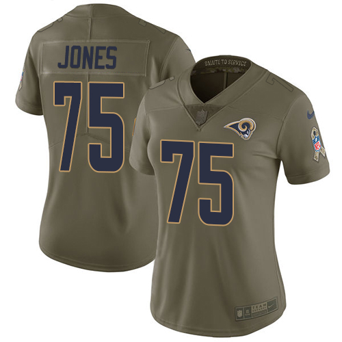 Women's Nike Los Angeles Rams #75 Deacon Jones Limited Olive 2017 Salute to Service NFL Jersey