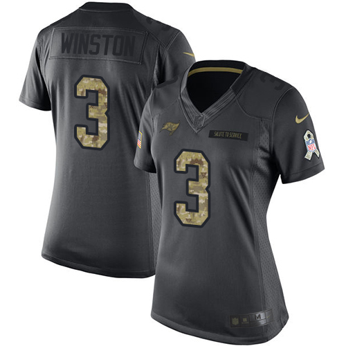 Women's Nike Tampa Bay Buccaneers #3 Jameis Winston Limited Black 2016 Salute to Service NFL Jersey