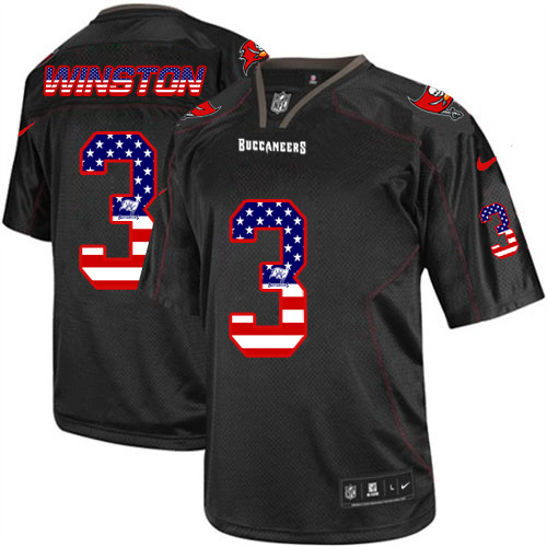Men's Nike Tampa Bay Buccaneers #3 Jameis Winston Elite Black USA Flag Fashion NFL Jersey
