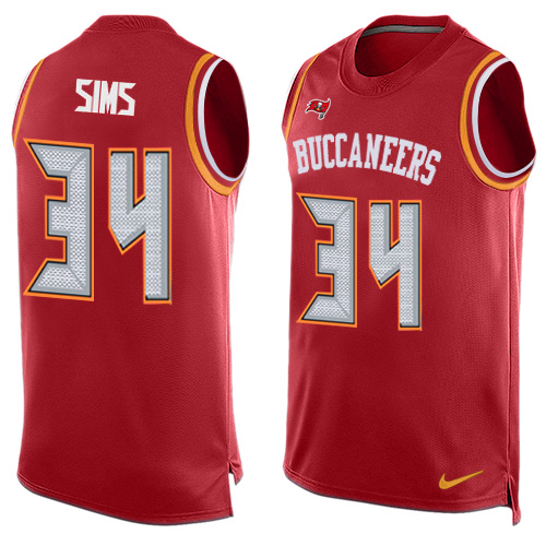 Men's Nike Tampa Bay Buccaneers #34 Charles Sims Limited Red Player Name & Number Tank Top NFL Jersey