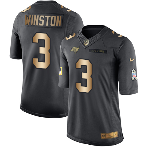 Men's Nike Tampa Bay Buccaneers #3 Jameis Winston Limited Black/Gold Salute to Service NFL Jersey
