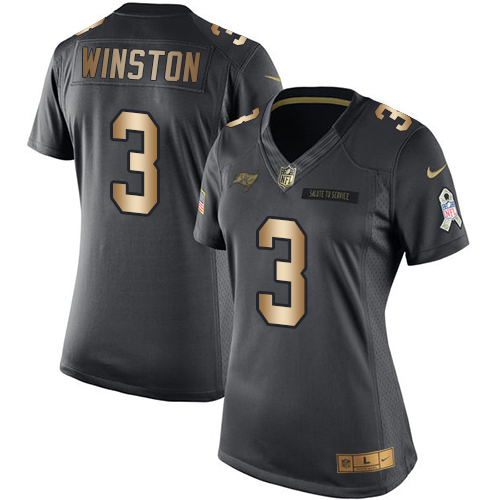 Women's Nike Tampa Bay Buccaneers #3 Jameis Winston Limited Black/Gold Salute to Service NFL Jersey