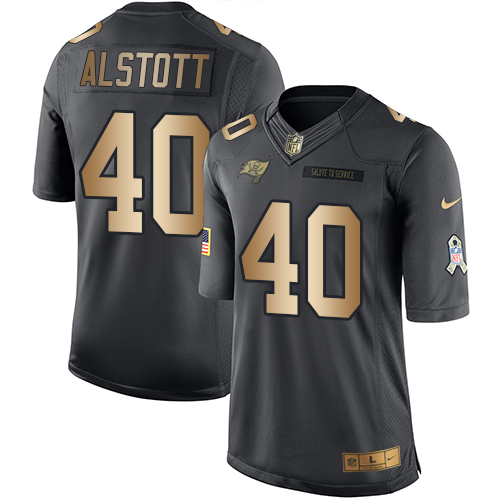 Men's Nike Tampa Bay Buccaneers #40 Mike Alstott Limited Black/Gold Salute to Service NFL Jersey