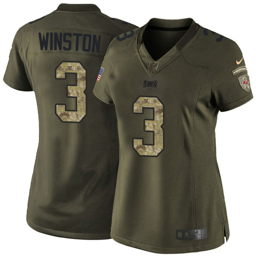 Women's Nike Tampa Bay Buccaneers #3 Jameis Winston Elite Green Salute to Service NFL Jersey